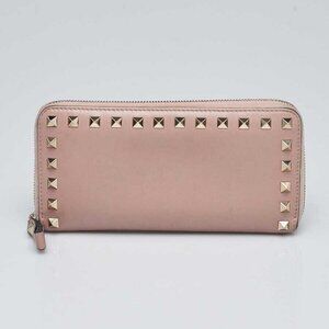 Valentino Beige Leather Rockstud Zippy Wallet